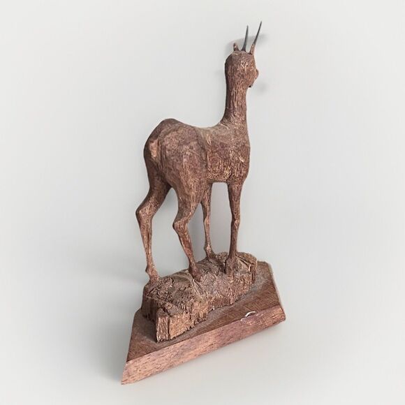 VTG Delicate Black Forest Goat Horns Hand Carved Wood Folk Figurine Signed DK - Picture 6 of 9